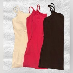 Lot of 3 Express Shelf-Bra Tank Tops, size Medium, white, hot pink, brown